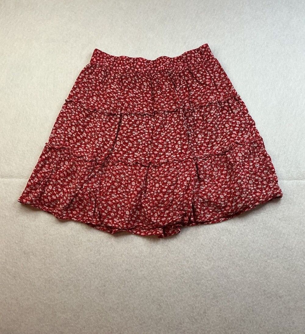 Red Floral Tiered Ruffle Mini Skirt Elastic Waist Ditsy Floral Skirt Y2K